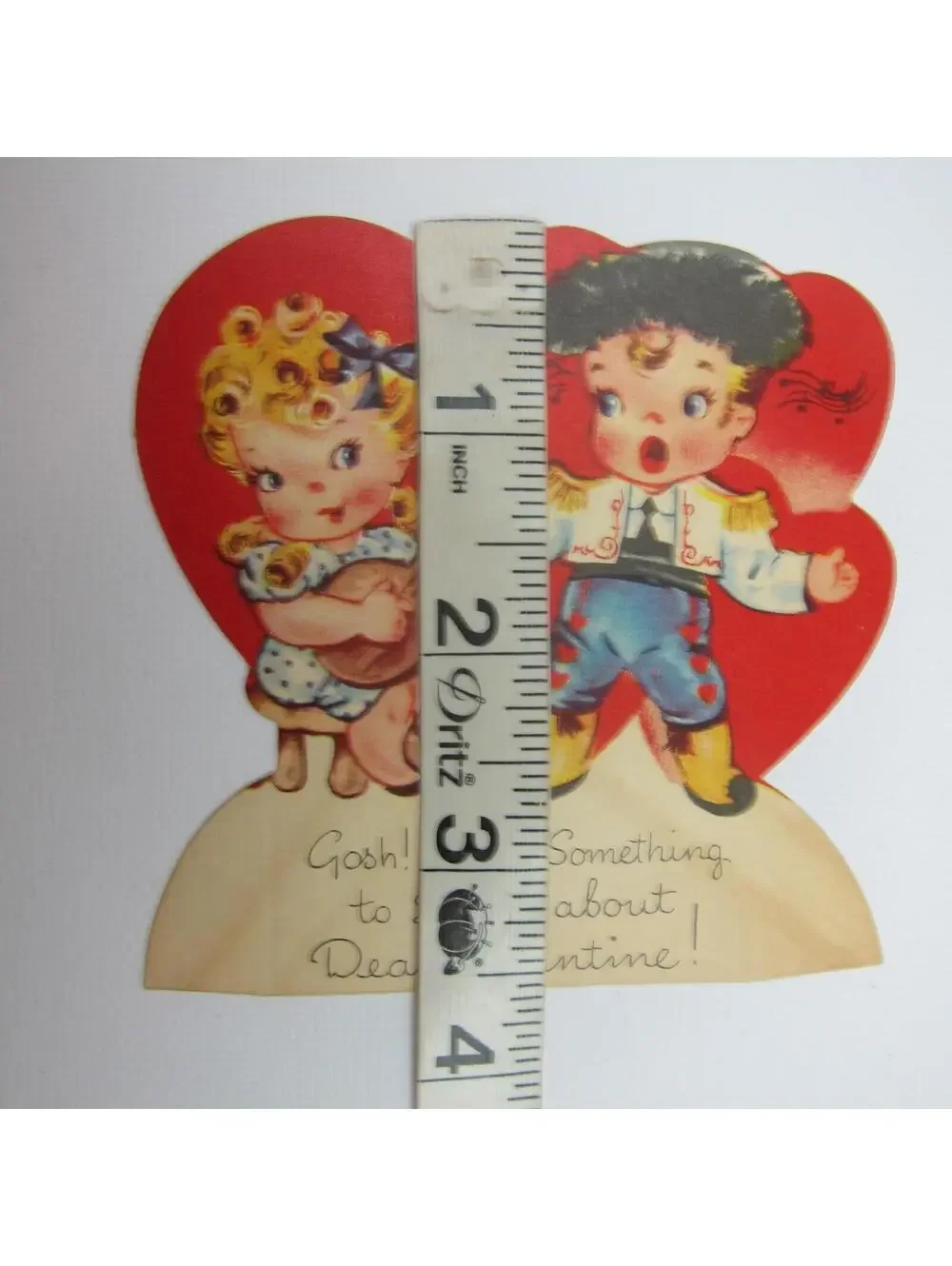 Vintage Valentine Blonde Girl Plays Banjo Boy Sings Costume Red Heart Americard